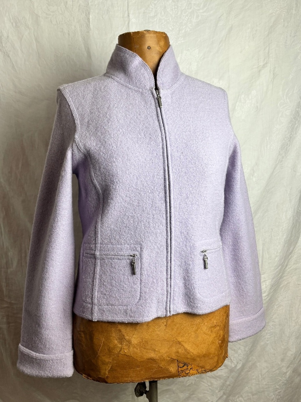 Carole Little Petites Lilac 100% Boiled Wool Zip Up Jacket Sz. PM